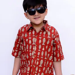 BownBee Boys Spread Collar Graphic Printed Cotton Casual Shirt-33