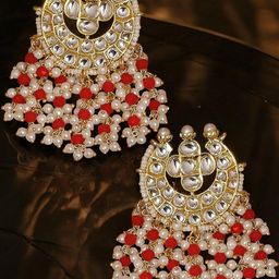 Anouk Kundan Studded & Beaded Contemporary Shaped Drop Earrings-22
