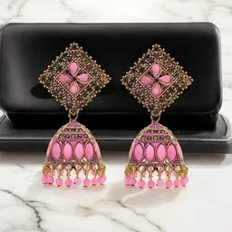 Stylewell Gold-Plated Rhinestone Studded & Beads Beaded Dome Shaped Jhumkas-46