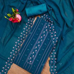 SHADOW & SAINING Geometric Embroidered Sequinned Georgette Unstitched Dress Material-image-63