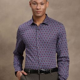 Turtle Men Classic Slim Fit Spread Collar Floral Printed Cotton Formal Shirt-image-96