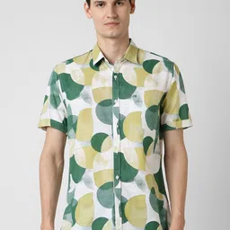 Peter England Casuals Men Geometric Printed Spread Collar Roll-Up Sleeves Slim Fit Shirt-image-50