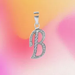 Paavni Girls 925 Sterling Silver Rhodium-Plated Cubic Zirconia Studded B Letter Pendant-17