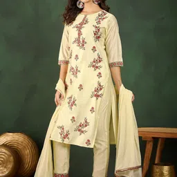 Sangria Floral Printed Straight Kurta With Trousers & Dupatta-24