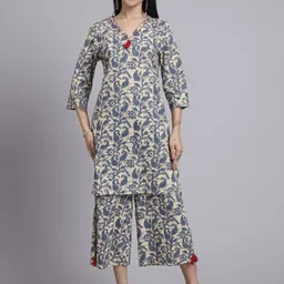 aayusika Printed Cotton V-Neck Tunic With Trouser Co-Ords-image-68