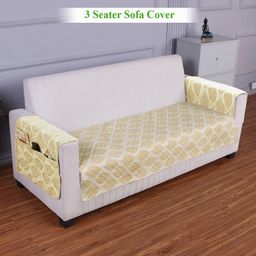HOKIPO Off White & Beige Printed Polyester 3 Seater Sofa Cover With Arms-image-78