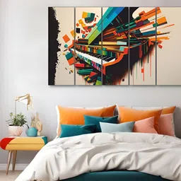 The Castle Decor Beige & Blue 5 Piece Wood Abstract Wall Paintings-14