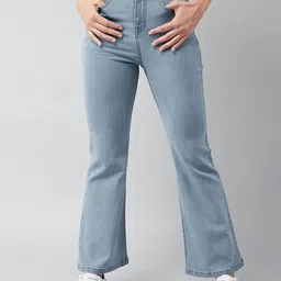 DOLCE CRUDO Women Cotton Crinkle Bootcut High-Rise Light Fade Stretchable Jeans-image-57