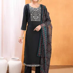 SUAAC Women Ethnic Motifs Embroidered Regular Thread Work Kurta with Trousers & With Dupatta-picture-18