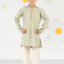 VASTRAMAY Boys Ethnic Motifs Self Design Mandarin Collar Sequinned Kurta with Pyjamas-picture-25