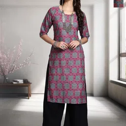 HERE&NOW Selection Of 2 Geometric Printed Round Neck Straight Kurta-image-85