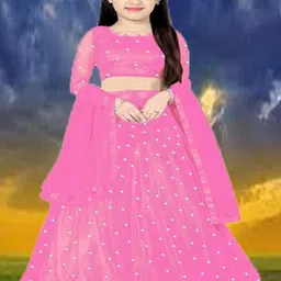 F Plus Fashion Girls Pink Net Semi-Stitched Lehenga Choli-29
