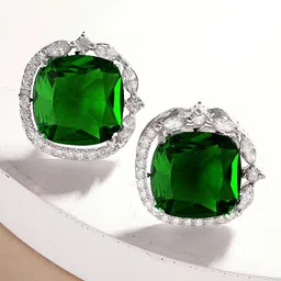 KARATCART Silver-Plated American Diamond Stone Studded Contemporary Studs-13