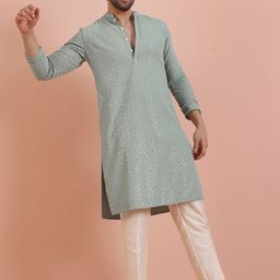 KISAH Men Ethnic Motifs Embroidered Regular Thread Work Kurta with Trousers-picture-18