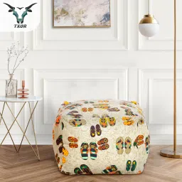 txor Large Cotton Canvas Abstract Printed Square Bean Bag Footstool With Bean Filling image 5
