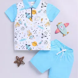 LITTLE NINJA Boys Printed Polo Collar Pure Cotton T-Shirt With Shorts-image-6