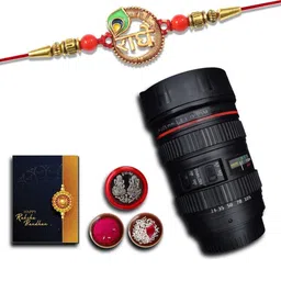 DeoDap Set of 3 Rakhi Roli Chawal Coin & Greeting Card With Camera Lens Box-3