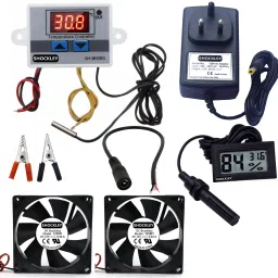 shockley electronics XH-W3001-50 to 110c Intelligent Digital Thermostat temperature controller XH-W3001 (12V Without Direct Output) + 12V 2AMP Adapter + 2 FAN + Alligator Clips + DC Female JACK + Hygrometer FY-11 Multipurpose Controller-16