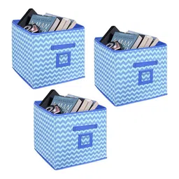 prettykrafts Blue 3 Pieces Collapsible Storage Cubes Organisers-17