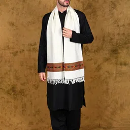Exotic India Unisex Kinnauri Woven Wide Border Wool Kullu Scarf-image-37