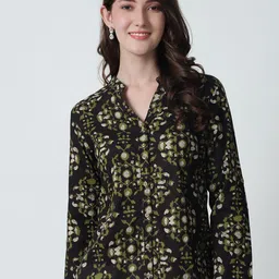 Moda Rapido Women Floral Print Mandarin Collar Cotton Shirt Style Top-picture-9