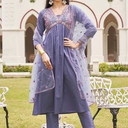 Tikhi Imli Floral Yoke Design Empire Sequinned A-Line Kurta with Trousers & Dupatta-13