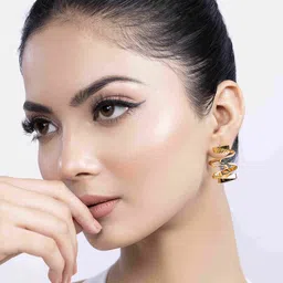 KAORI BY SHREYA AGARWAL Stainless Steel Gold Plated Contemporary Half Hoop Earrings-image-99