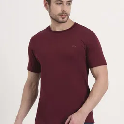 JADE BLUE Round Neck Short Sleeves Slim Fit Pure Cotton Casual T-Shirt-image-49