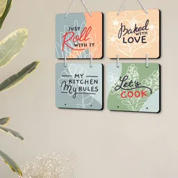 OLIVE TREE Green & Peach Set Of 4 Wooded Tree Wall Hanging-13