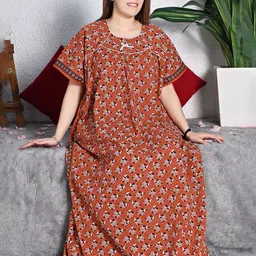 Bindass Female Collection Women Floral Printed Plus Size Pure Cotton Maxi Nightdress-2