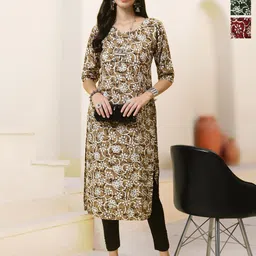 HERE&NOW Selection Of 3 Gemeteric Printed Round Neck Straight Kurta-picture-20