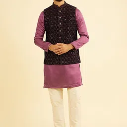 Manyavar Men Embroidered Velvet Nehru Jacket-image-24