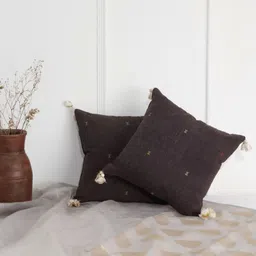 Eyaas Charcoal & Gold-Toned Set of 2 Geometric Square Cushion Covers-image-11