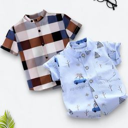 Boys Shirt Checkered, Printed Casual Short Sleeve Shirts Pack of 2-image-92