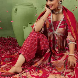 Libas Floral Printed V-Neck Sequinned A-Line Kurta With Salwar &Dupatta-image-22