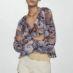 MANGO Floral Print Puff Sleeves Ruffles Top-image-49