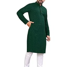 Men Embellished Straight Kurta (Dark Green)-picture-14