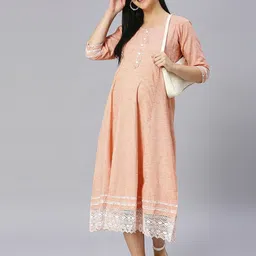 MORDEN MUSE Women Paisley Embellished Kantha Work Lace Frills Bows and Ruffles Maternity Anarkali Kurta-22