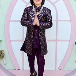 ahhaaaa Boys Sequin Embroidered Sherwani Set-image-92