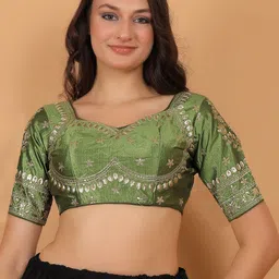 Trendzmy Embroidered Silk Sweetheart Neck Elbow Sleeve Saree Blouse-39