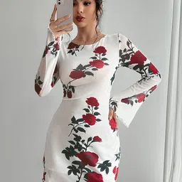 all about you Floral Print Flared Sleeve Bodycon Dress-image-9