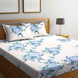 Myntra Elegant Homes White & Blue Floral Printed 300 TC King Bedsheet Set 2.5 m x 2.2 m-image-43