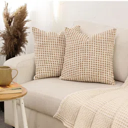 House This Brown & White Set of 2 Checked Square Cushion Covers-9