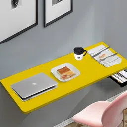 Torche Yellow Wood Wall Mounted Foldable Study Table With Drawer-42
