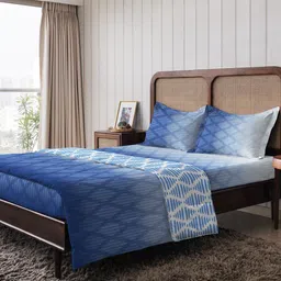 The Happy Pod Blue Geometric Pure Cotton 144 TC Flat King Bedsheet With 2 Pillow Covers-image-12