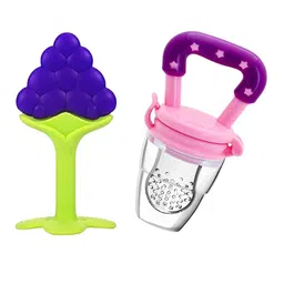 Joy Buzz Set Of 2 Baby Silicone Fruit Teether & Fruit Feeder- Blue & Purple-26