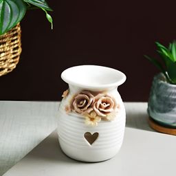 TAYHAA White & Brown Floral Textured Ceramic Candle Holder-image-83