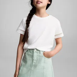 Mango Kids GirlsTwill Pure Cotton Denim Skirt With Frayed Hem-image-80