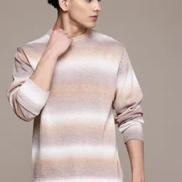 Men Striped Round Neck Brown Sweater-image-97
