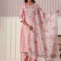 SUAAC Women Ethnic Motifs Embroidered Regular Thread Work Kurta with Trousers & With Dupatta-picture-56